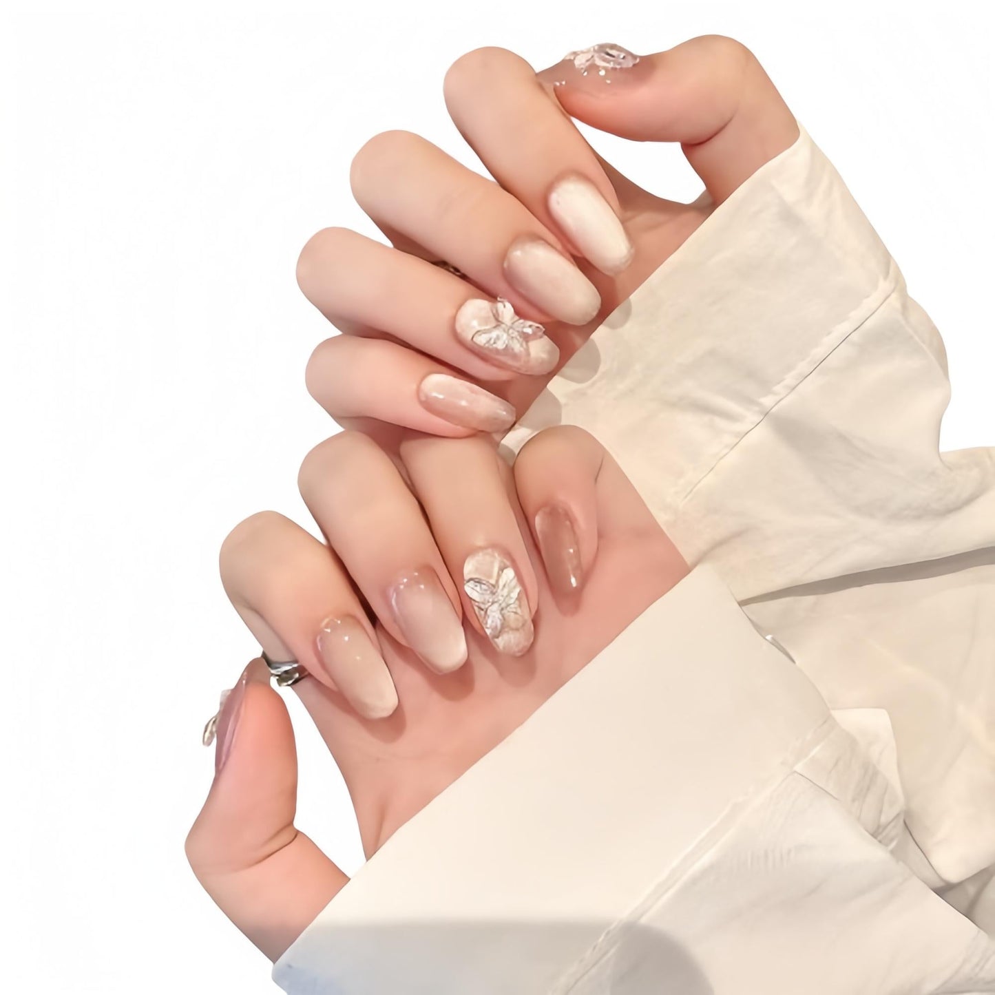 Reusable Handmade Acrylic Press-on Nails - Icy Crystal Butterfly
