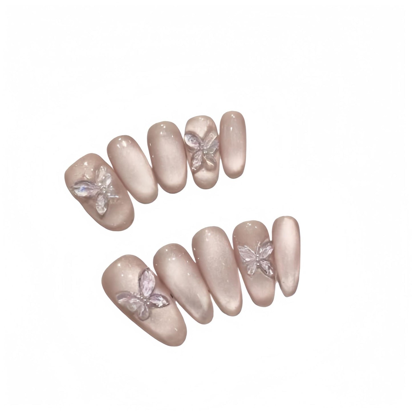 Reusable Handmade Acrylic Press-on Nails - Icy Crystal Butterfly
