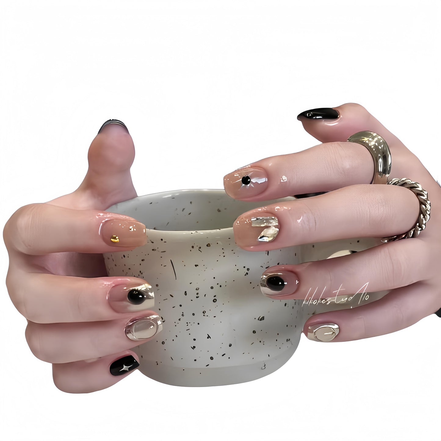 Reusable Handmade Acrylic Press-on Nails - Mirror Effect Graffiti