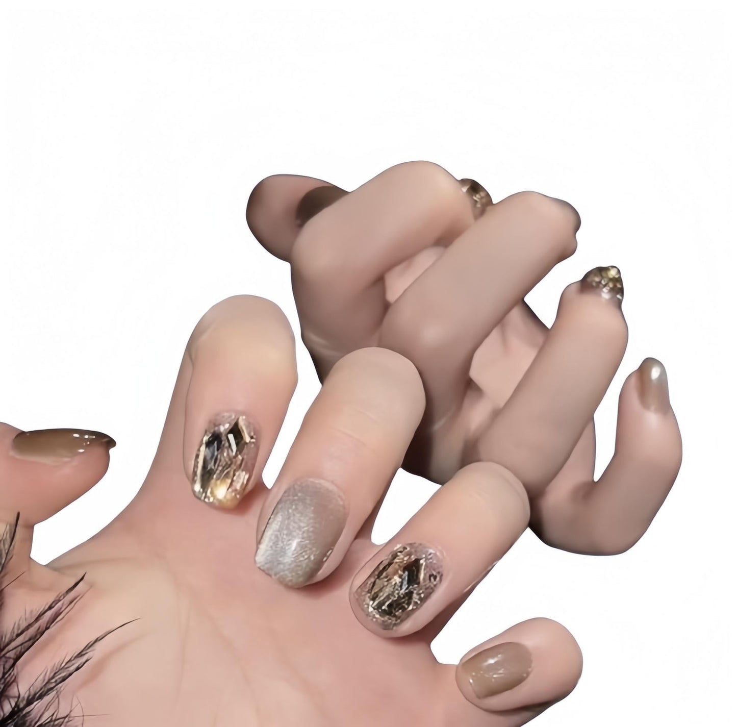 Reusable Handmade Acrylic Press-on Nails - Rich Lady Style Milk Tea