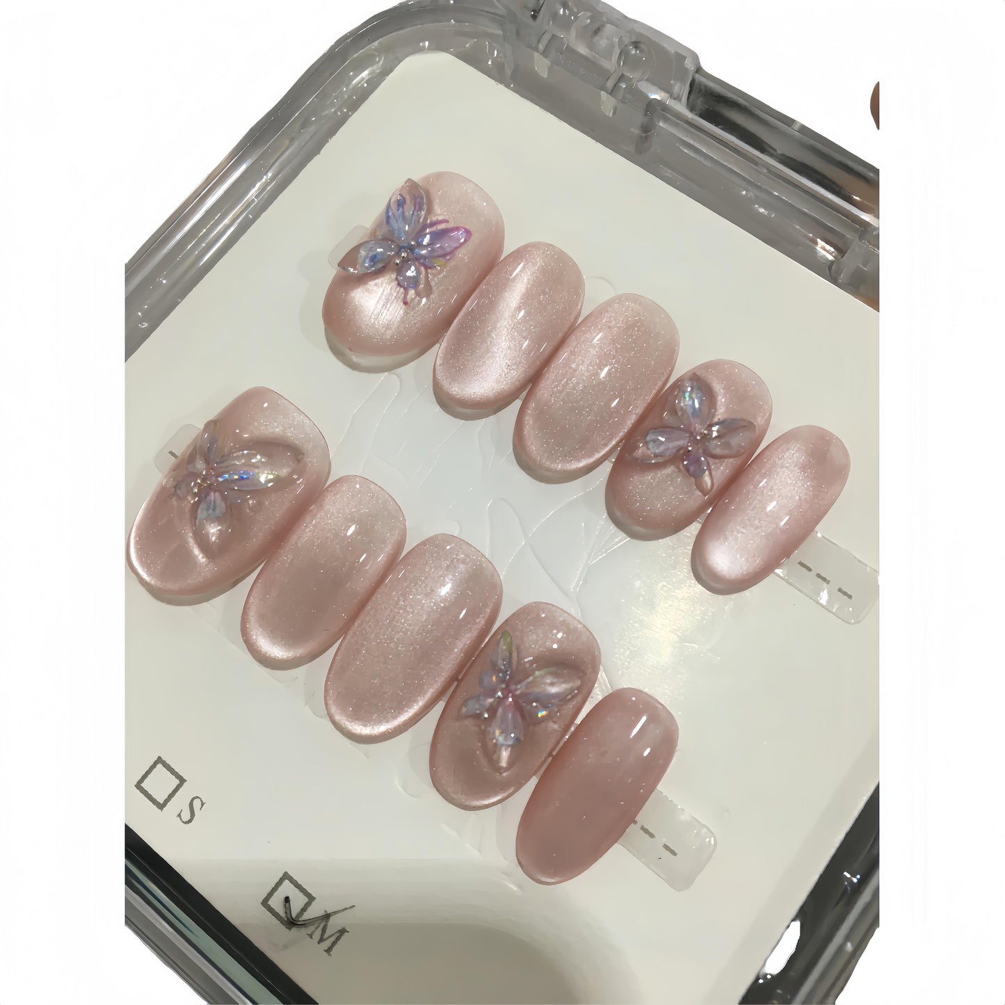 Reusable Handmade Acrylic Press-on Nails - Icy Crystal Butterfly
