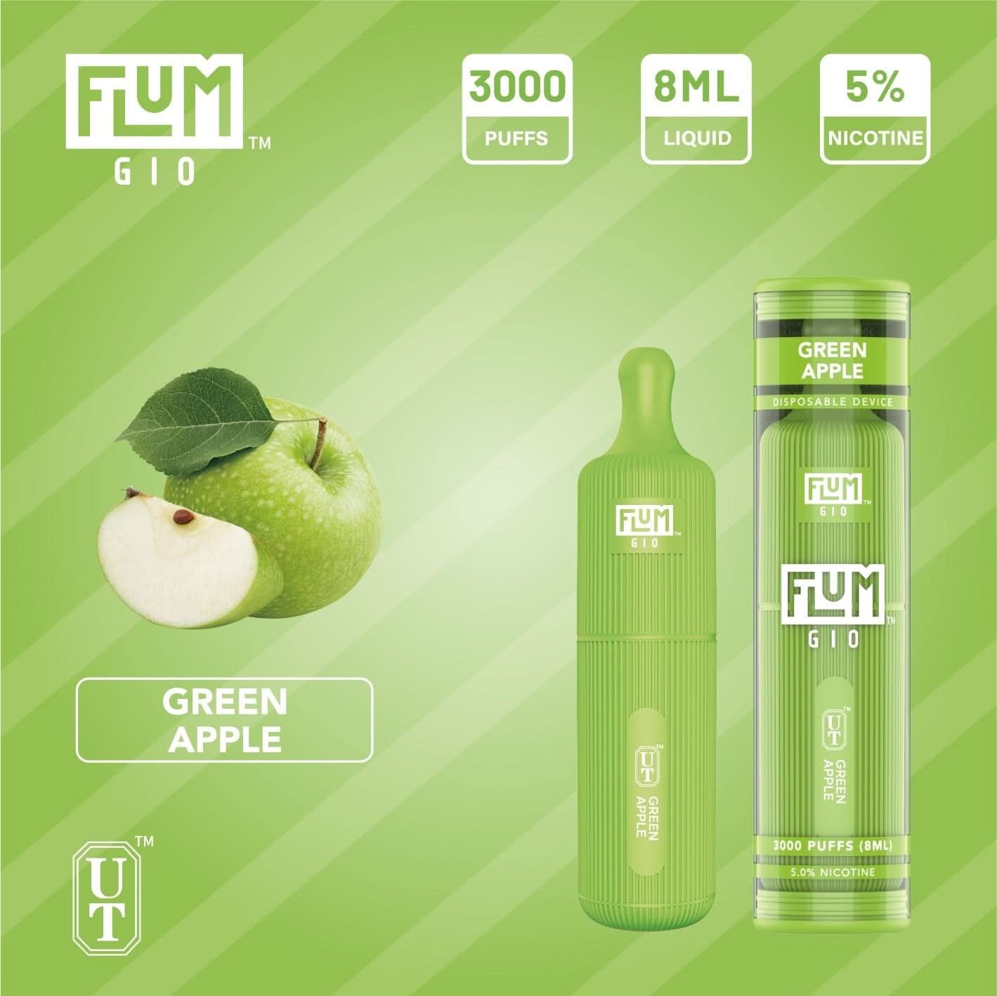 FLUM GIO Green Apple Disposable Vape - 3000 Puffs - Vapeowls