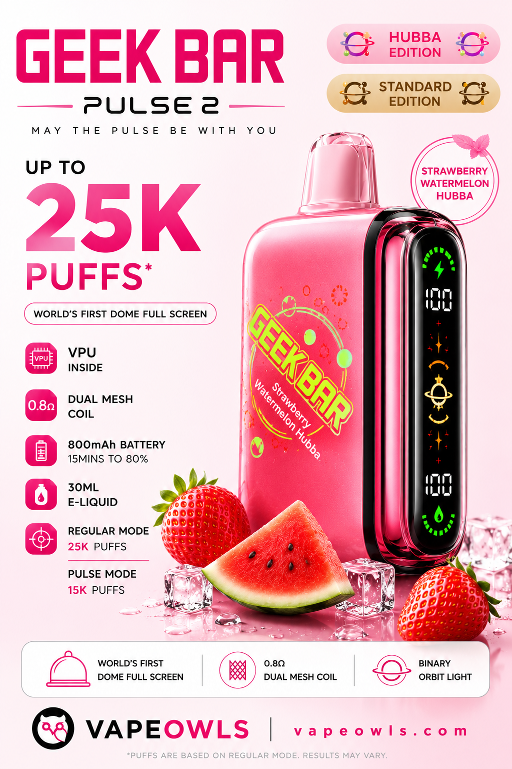 Geek Bar Pulse 2 25K Disposable Vape – 25,000 Puffs, Rechargeable USB-C, 5 Flavors, 5% Nic, 21+