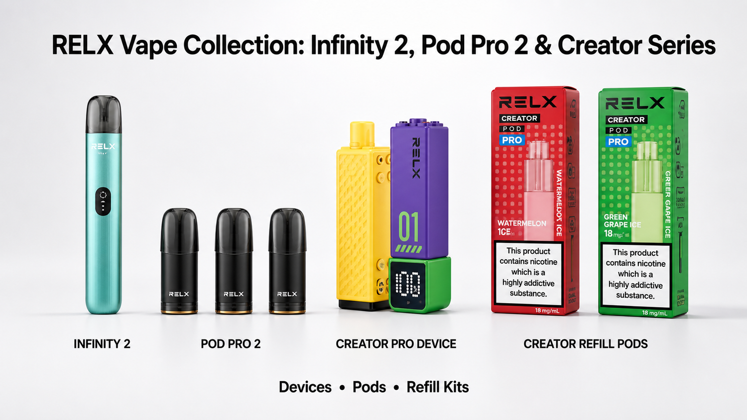 RELX Vape Collection: Infinity 2, Pod Pro 2 & Creator Series