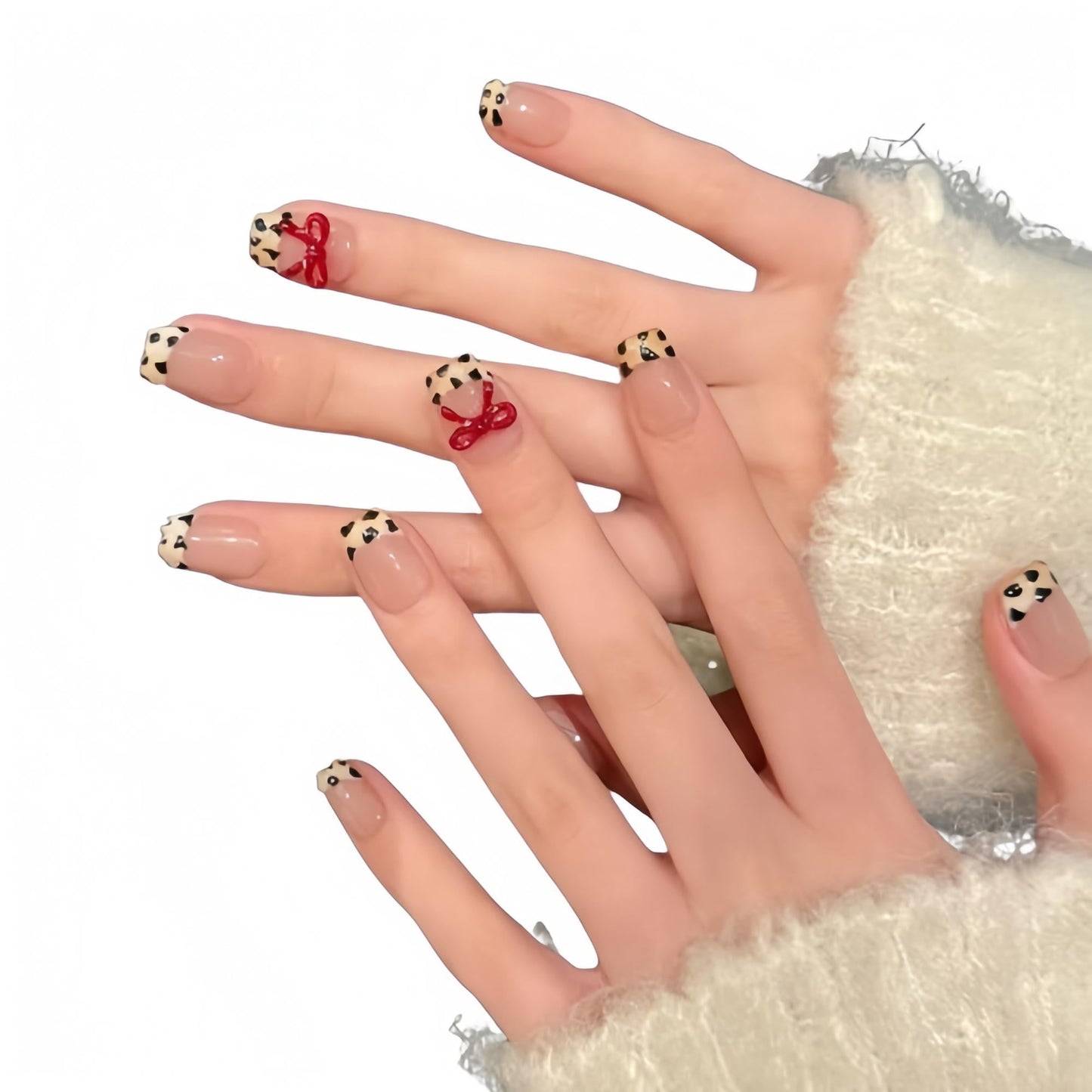 Reusable Handmade Acrylic Press-on Nails - Wild Leopard French Style