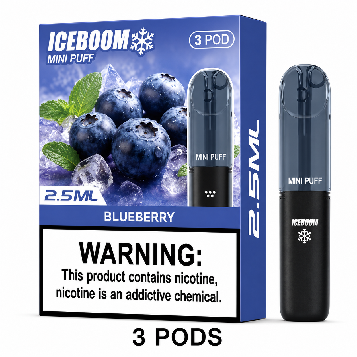 ICEBOMB Pod Vape Kit – Rechargeable Device + ICEBOOM Mini Puff Pods, 27 Flavors, 5% Nic, Type-C