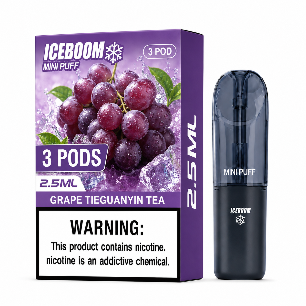 ICEBOMB Pod Vape Kit – Rechargeable Device + ICEBOOM Mini Puff Pods, 27 Flavors, 5% Nic, Type-C