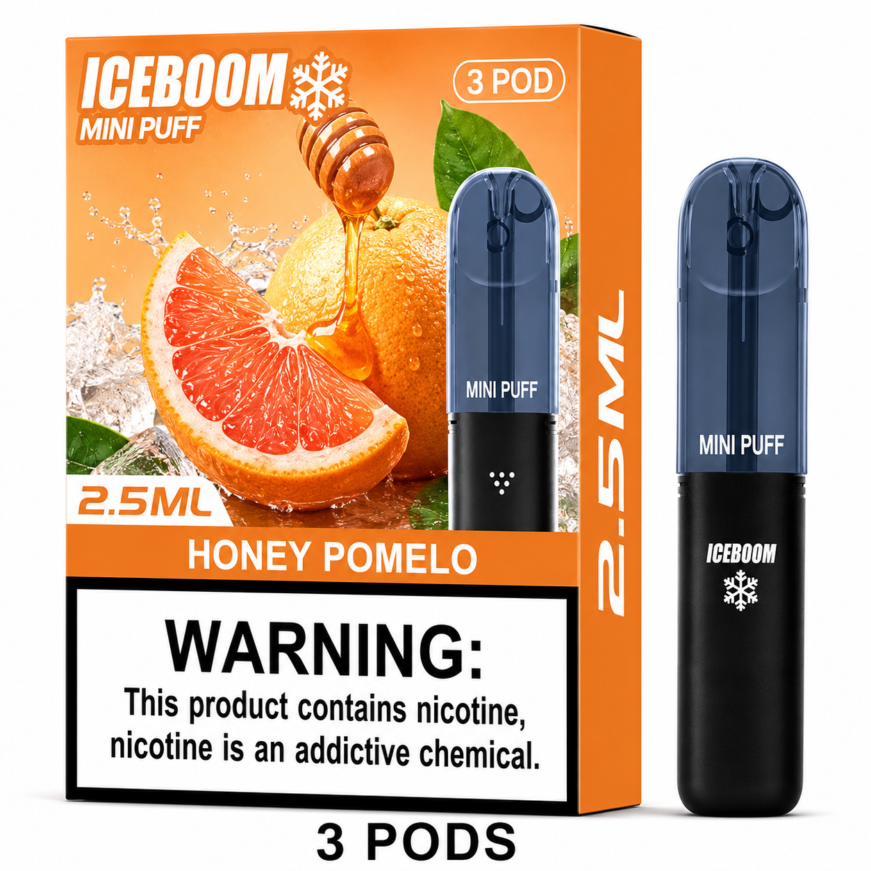 ICEBOMB Pod Vape Kit – Rechargeable Device + ICEBOOM Mini Puff Pods, 27 Flavors, 5% Nic, Type-C