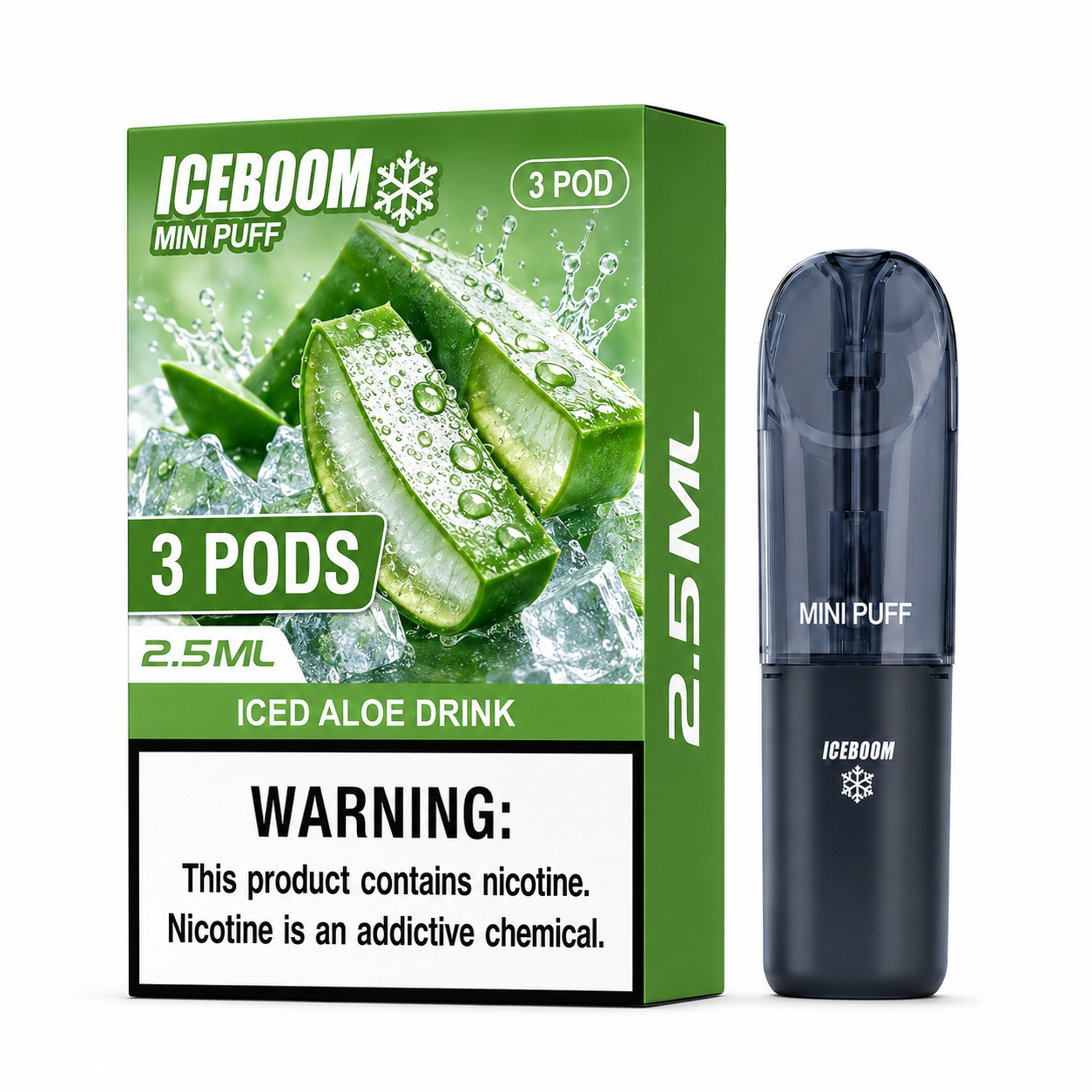 ICEBOMB Pod Vape Kit – Rechargeable Device + ICEBOOM Mini Puff Pods, 27 Flavors, 5% Nic, Type-C