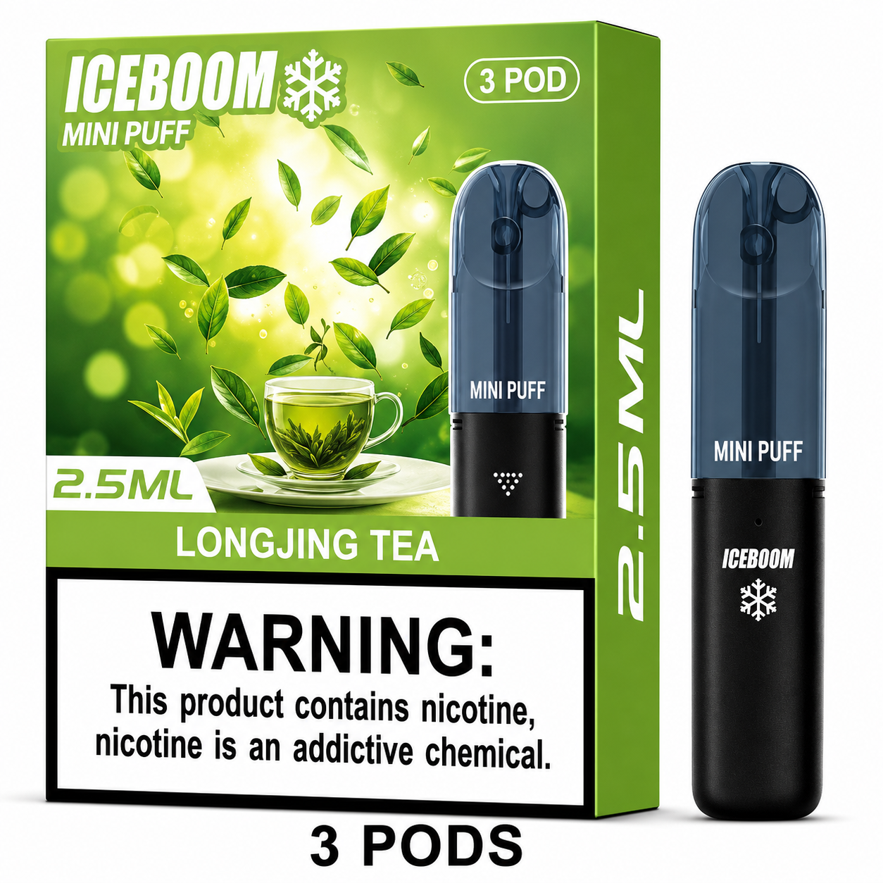 ICEBOMB Pod Vape Kit – Rechargeable Device + ICEBOOM Mini Puff Pods, 27 Flavors, 5% Nic, Type-C