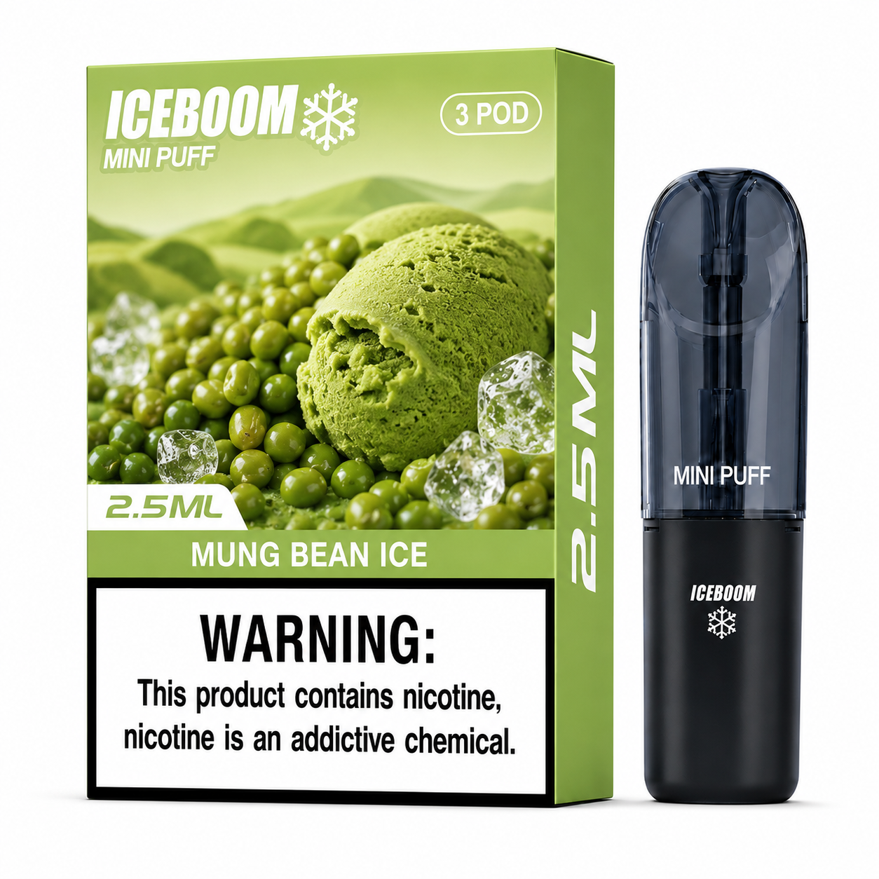 ICEBOMB Pod Vape Kit – Rechargeable Device + ICEBOOM Mini Puff Pods, 27 Flavors, 5% Nic, Type-C