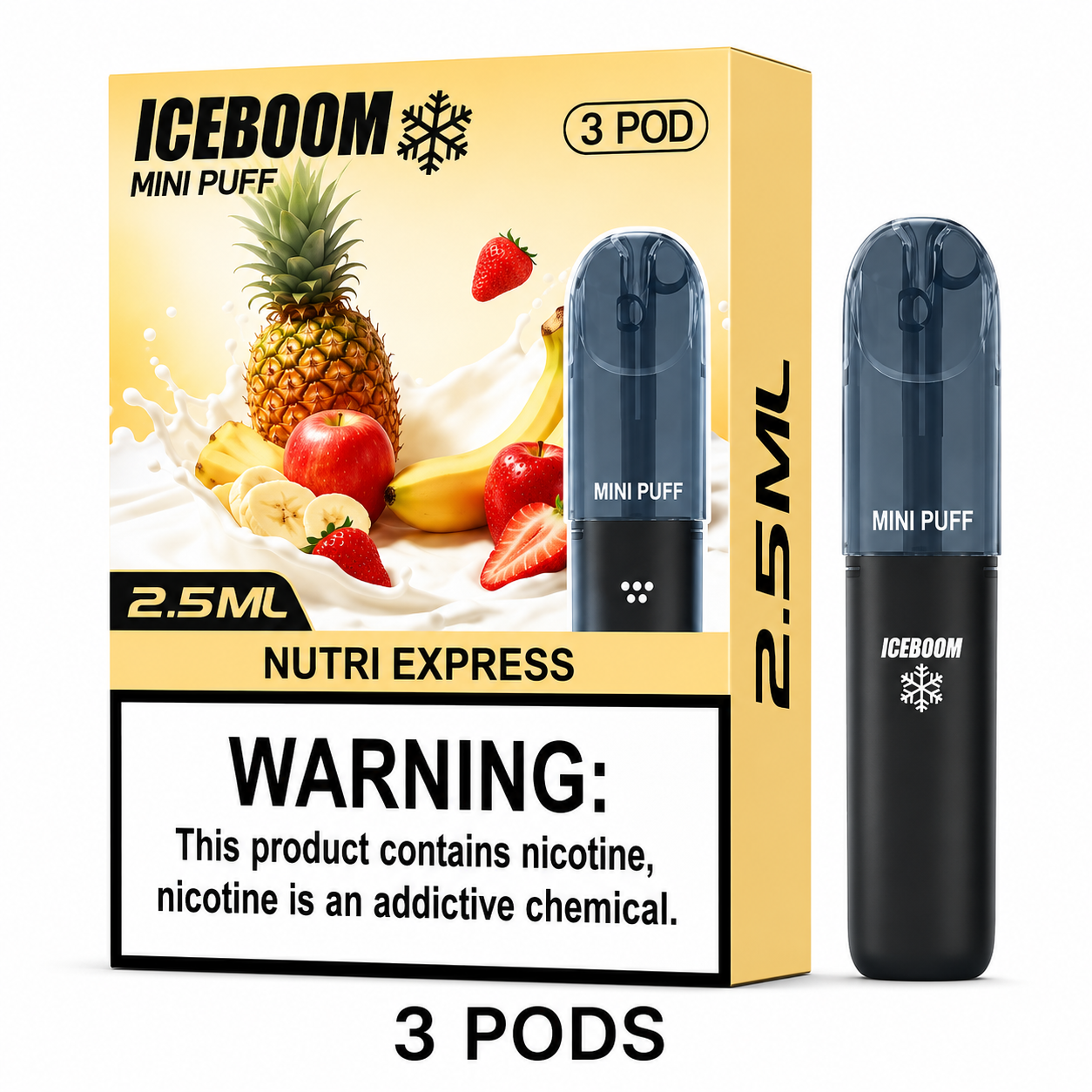 ICEBOMB Pod Vape Kit – Rechargeable Device + ICEBOOM Mini Puff Pods, 27 Flavors, 5% Nic, Type-C