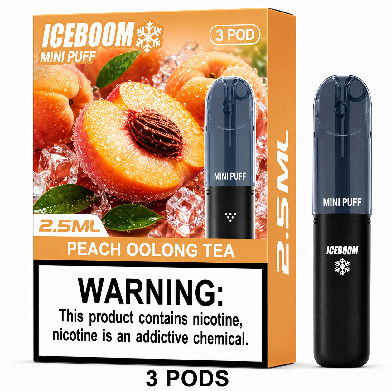 ICEBOMB Pod Vape Kit – Rechargeable Device + ICEBOOM Mini Puff Pods, 27 Flavors, 5% Nic, Type-C