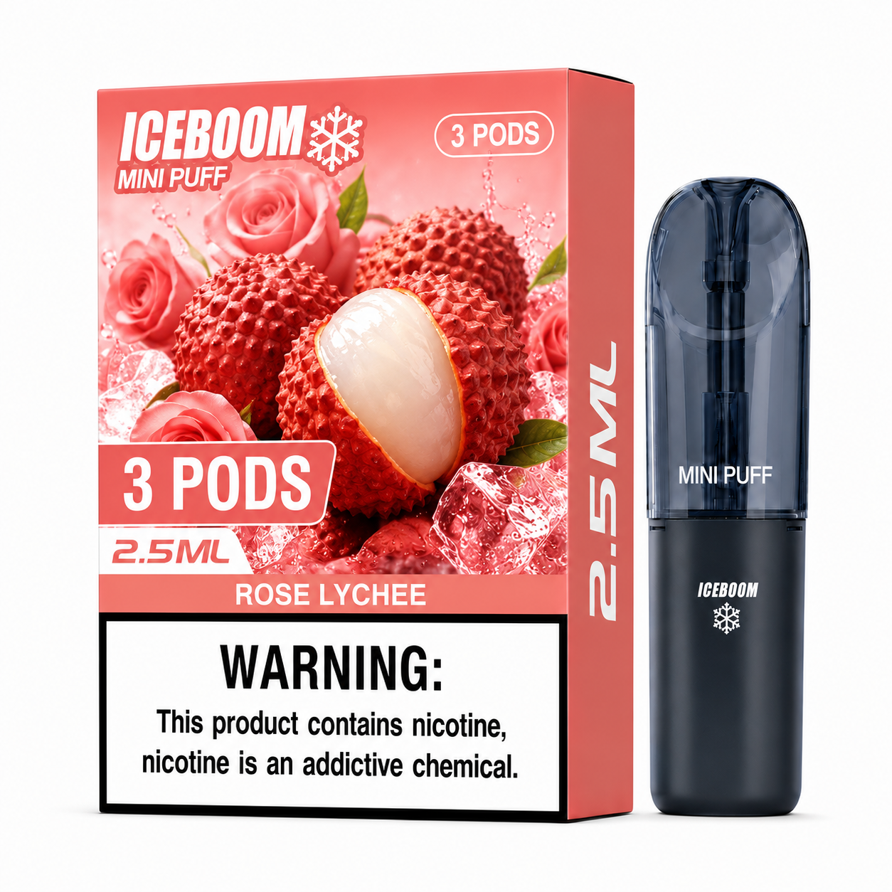 ICEBOMB Pod Vape Kit – Rechargeable Device + ICEBOOM Mini Puff Pods, 27 Flavors, 5% Nic, Type-C