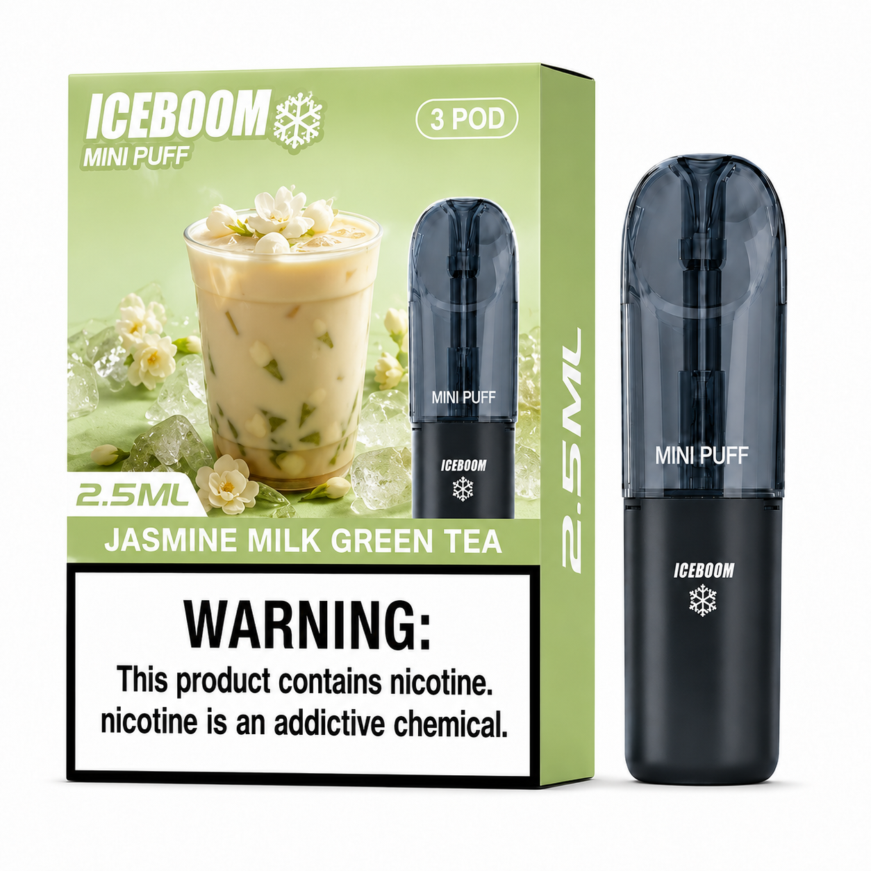 ICEBOMB Pod Vape Kit – Rechargeable Device + ICEBOOM Mini Puff Pods, 27 Flavors, 5% Nic, Type-C