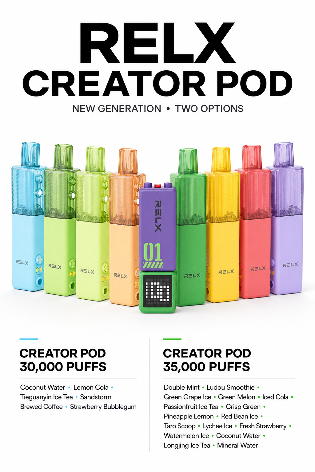 RELX Creator Refill Pods | 17 Flavors | Up to 35,000 Puffs