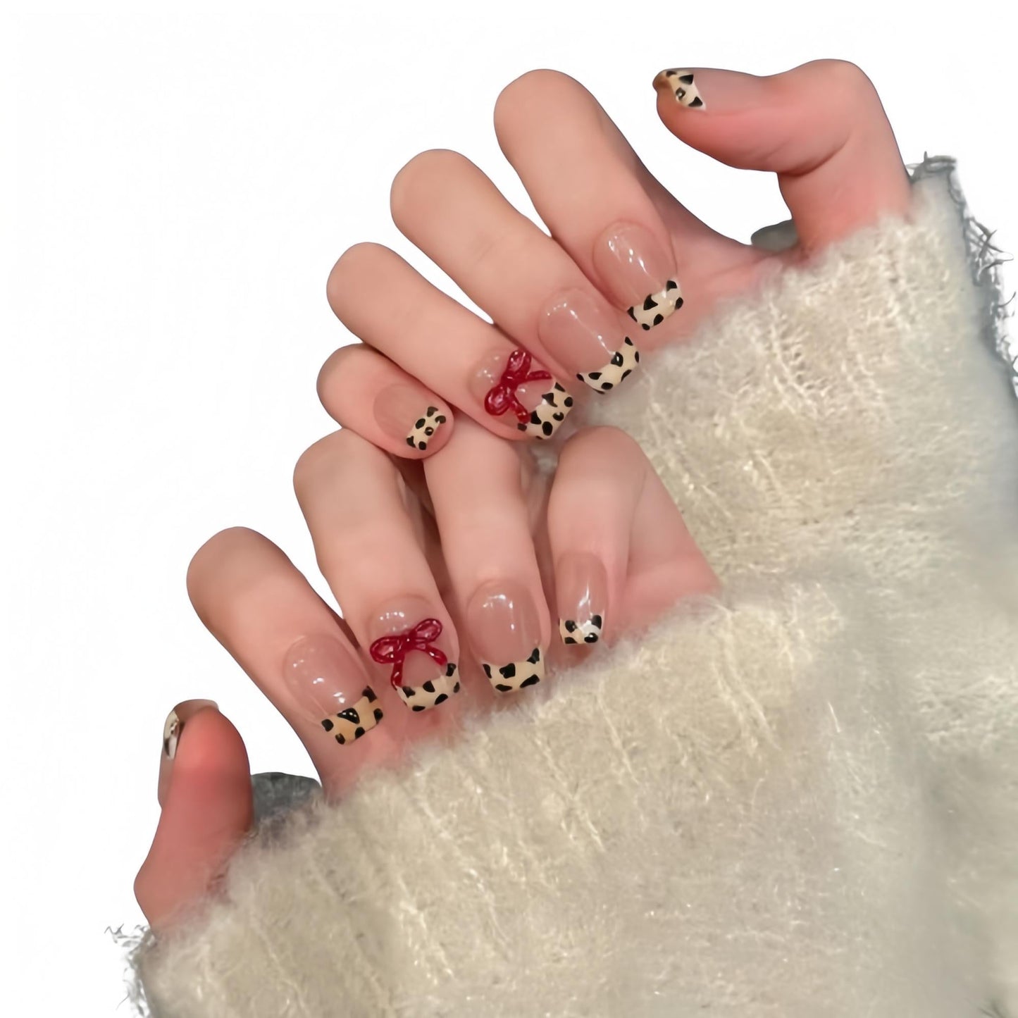 Reusable Handmade Acrylic Press-on Nails - Wild Leopard French Style