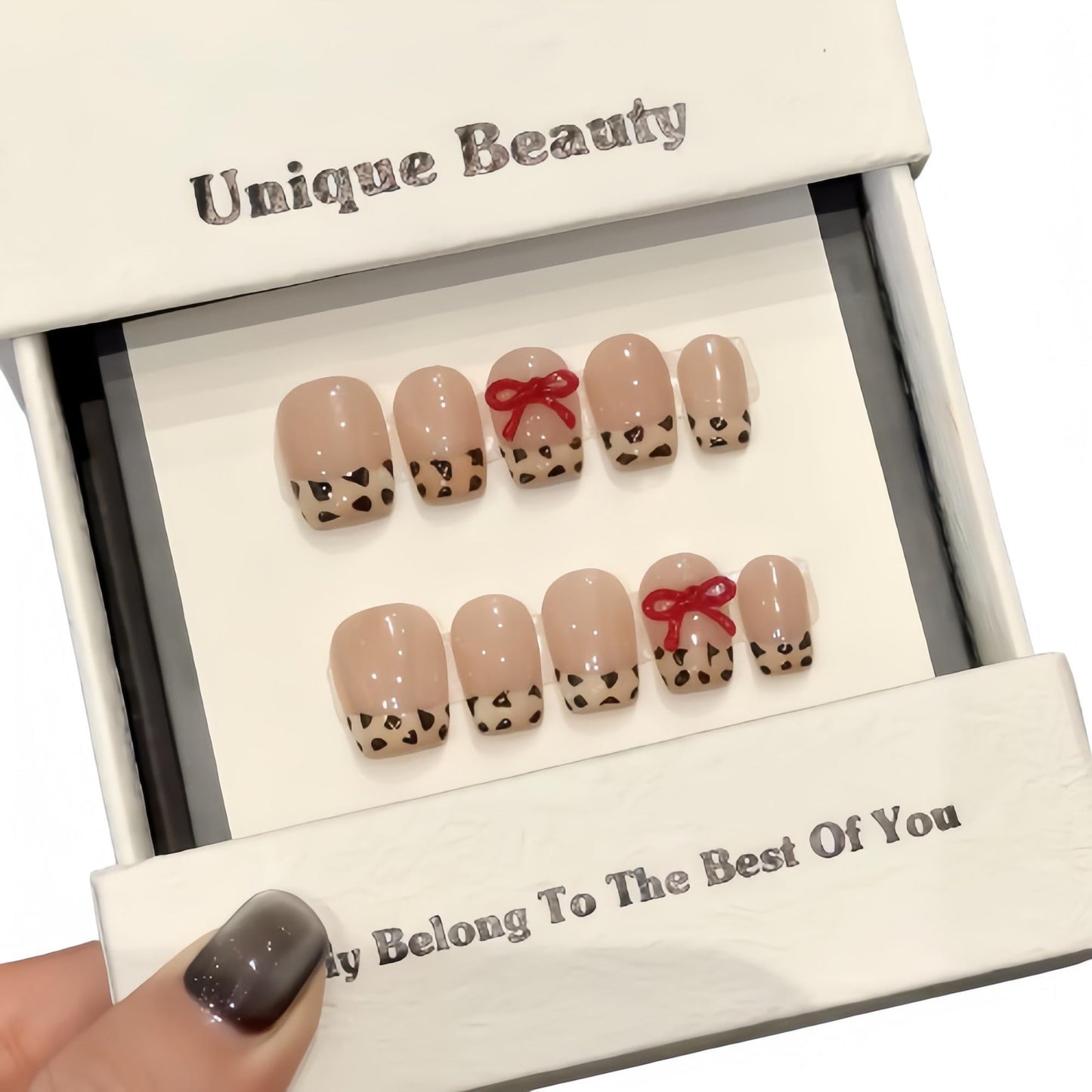 Reusable Handmade Acrylic Press-on Nails - Wild Leopard French Style