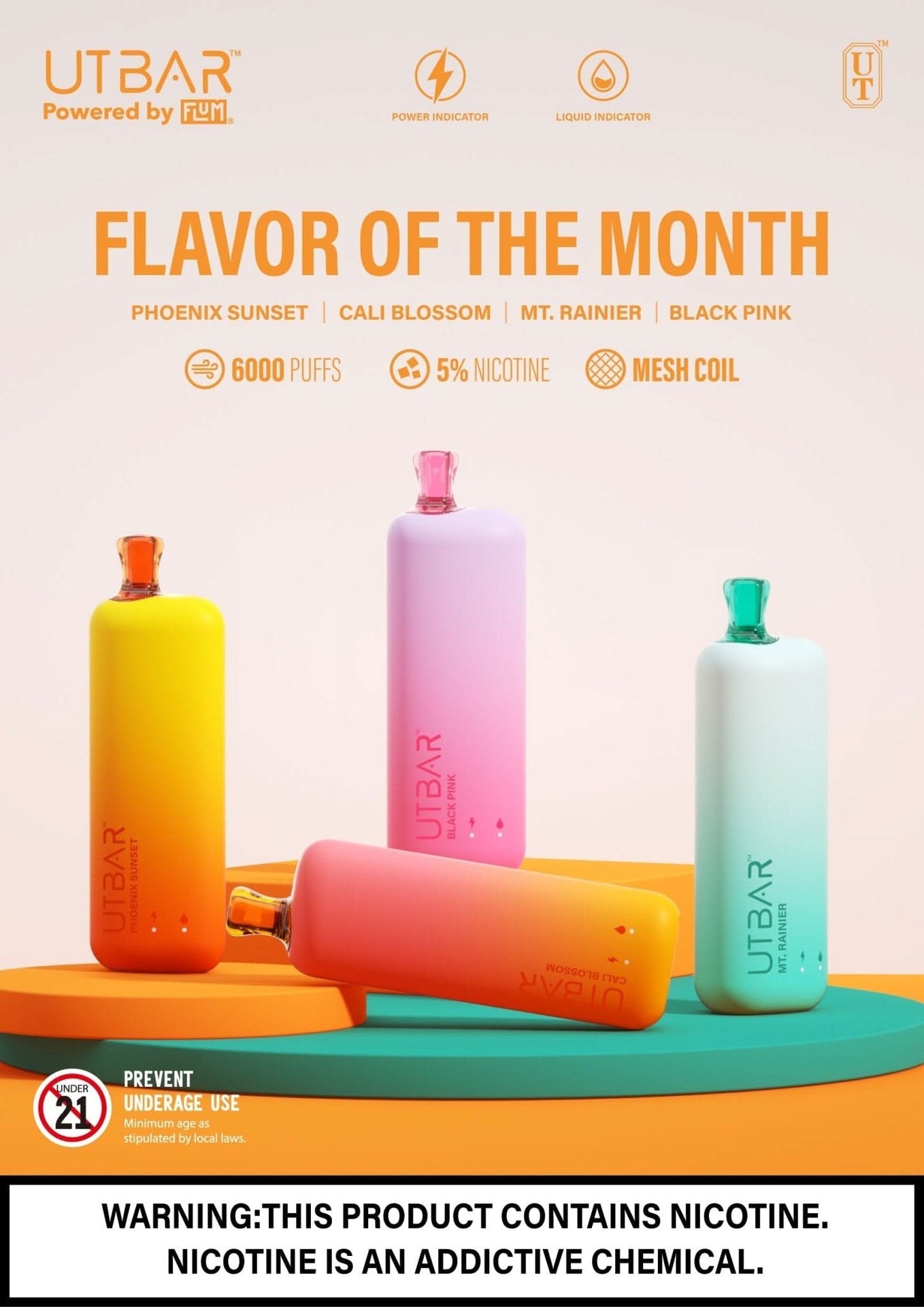 FLUM UT BAR 6000 Puffs Disposable - VapeOwls