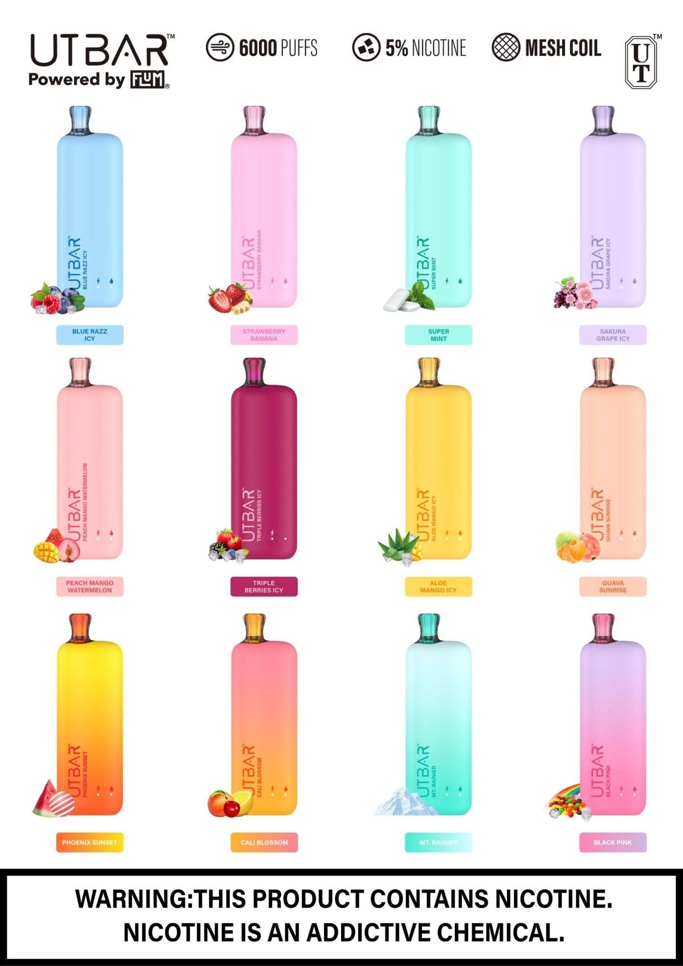 FLUM UT BAR 6000 Puffs Disposable - VapeOwls