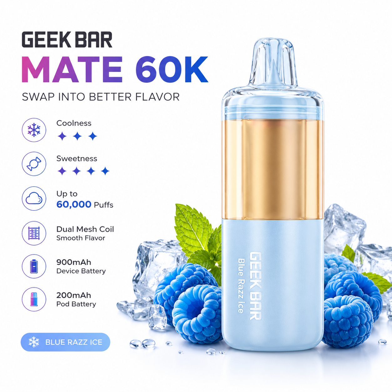 Geek Bar Mate 60K Pod System Vape | Rechargeable 60K Puff Device & Pods