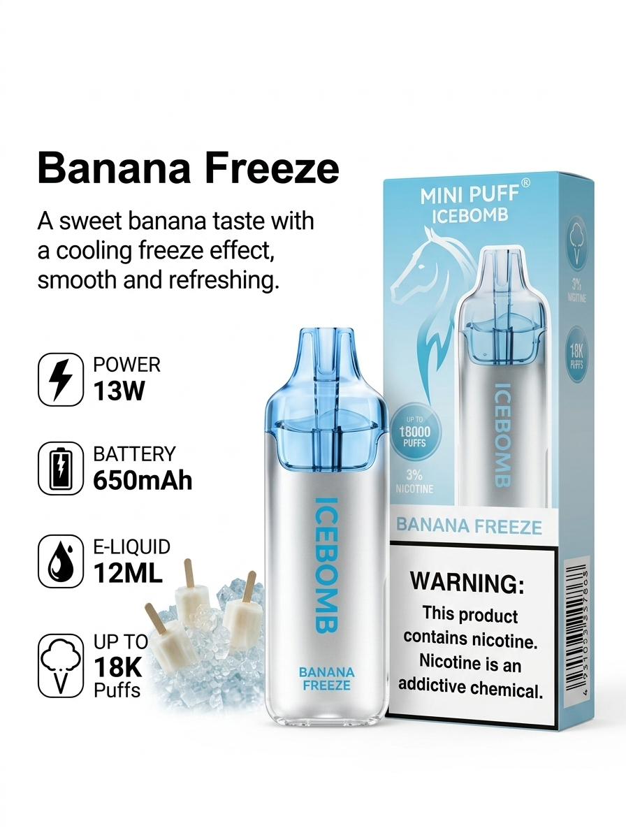 IceBomb 18000 Rechargeable Vape – 18K Ice-Cold Puffs | 5% Menthol, USB-C, 21+