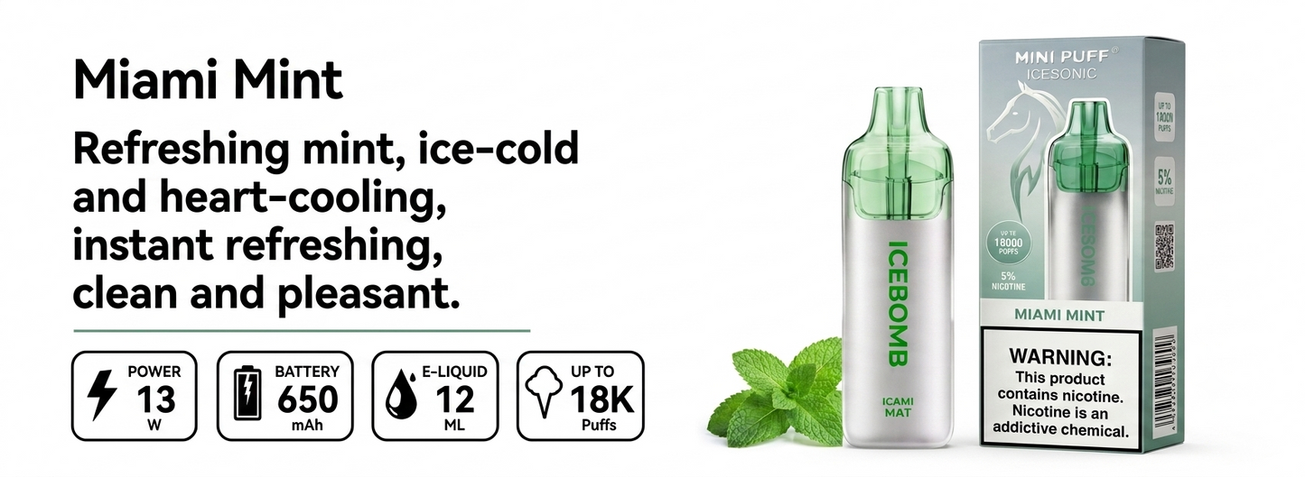 IceBomb 18000 Rechargeable Vape – 18K Ice-Cold Puffs | 5% Menthol, USB-C, 21+