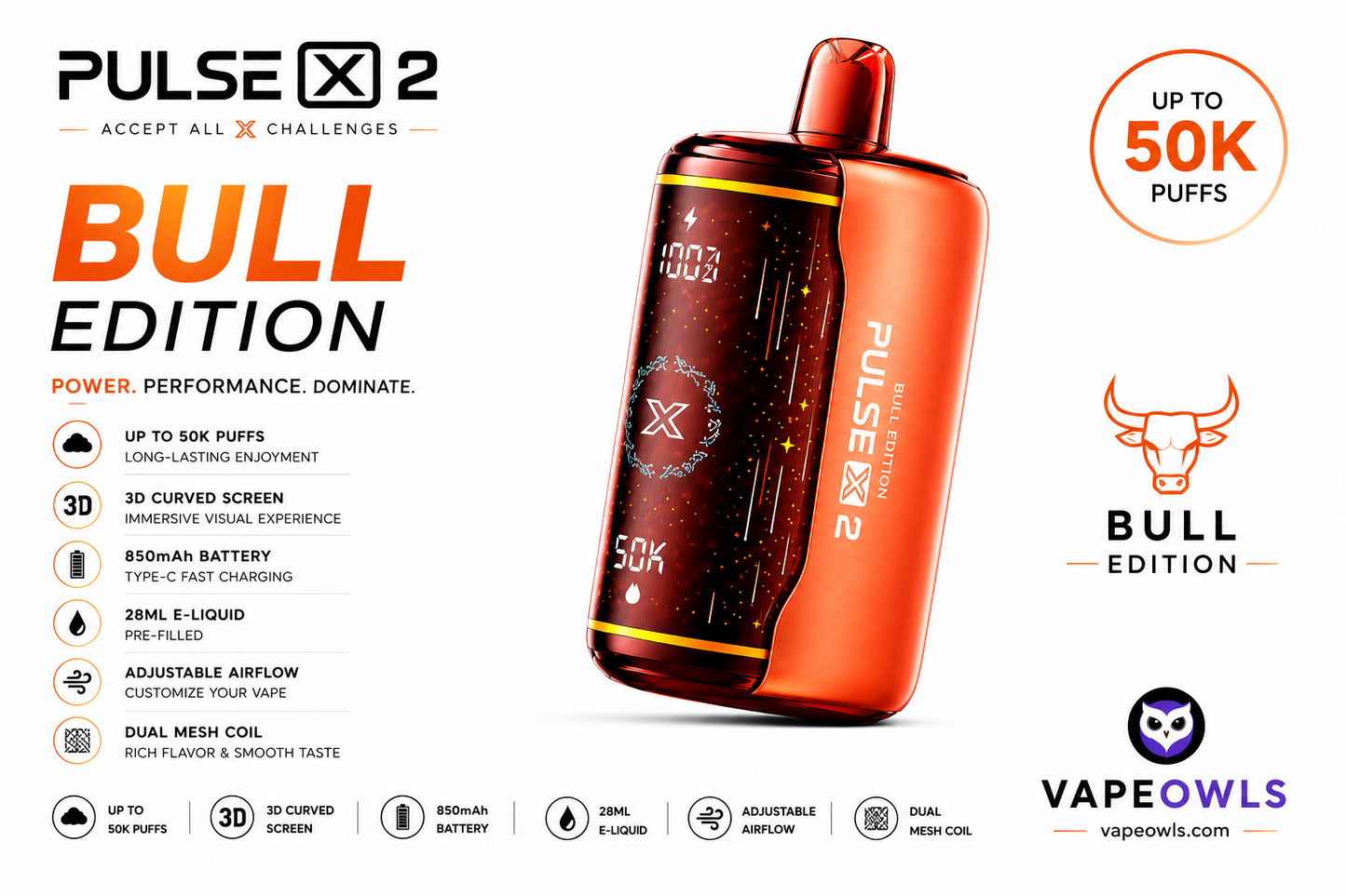 Geek Bar Pulse X 2 50K Disposable Vape – 50,000 Puffs, Rechargeable USB-C, 10 Flavors, 5% Nic, 21+