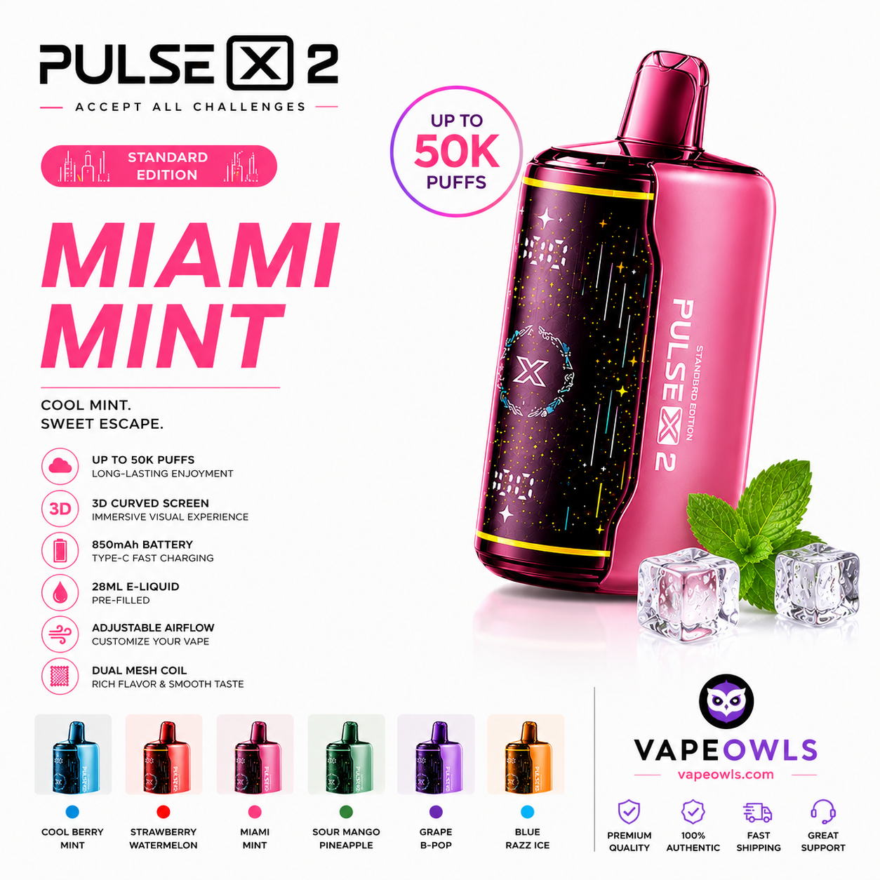 Geek Bar Pulse X 2 50K Disposable Vape – 50,000 Puffs, Rechargeable USB-C, 10 Flavors, 5% Nic, 21+